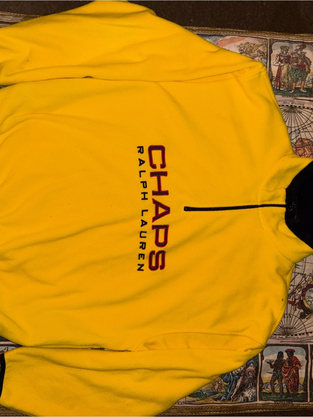 Chaps Ralph Lauren Bright Yellow Zip-Front Sweater with Embroidered Logo
